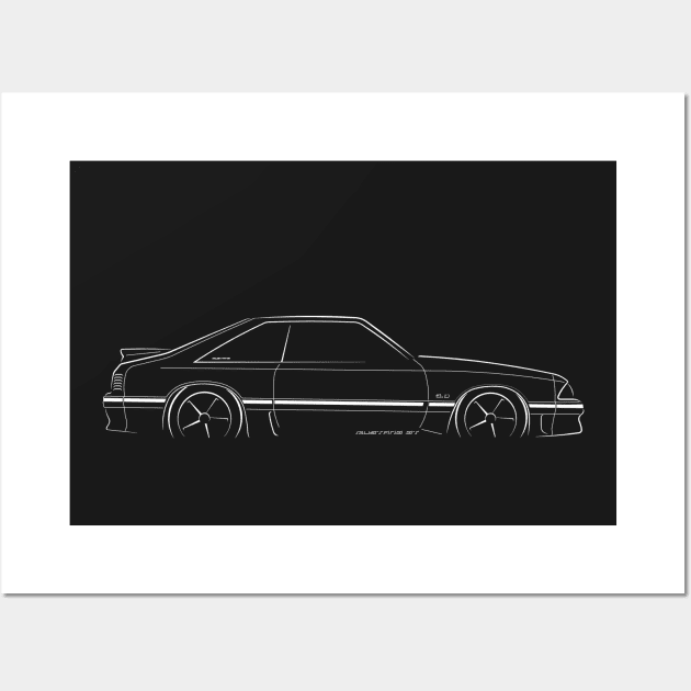 Ford Mustang GT (Fox Body) - profile stencil, white Wall Art by mal_photography